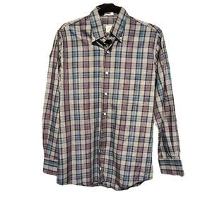 Peter Millar Crown Sport Purple & Blue Plaid Button Down Shirt Men’s Size Small